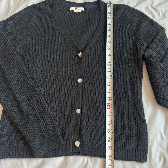 Boden Black, V-Neck, Jeweled Buttons, Wool/Alpaca Blend, Knit Cardigan- M - Picture 6 of 8